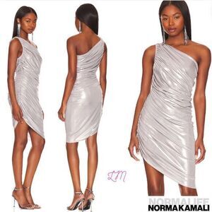 Norma Kamali Revolve‎ Diana Mini Dress Silver Size Small Metallic Ruched